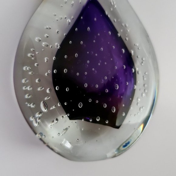 Polish Art Glass Handcrafted & Signed Mouth Blown Violet x Crystal Water Drop - Picture 2 of 7
